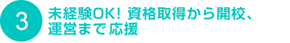 3. 未経験OK！資格取得から開校、運営まで全面サポート！